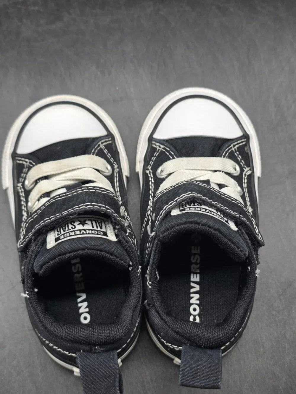 Converse All Star Shoes Boys Size 6 Black Strap Low Top Sneakers Stains